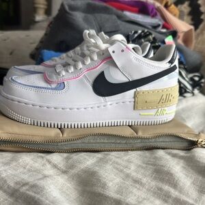 Nike Air Force 1 Shadow White with Black and Pink Accents